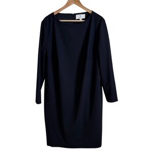 BOSS Hugo Boss Navy Blue Wool Blend Long Sleeve Sheath Dress US 16